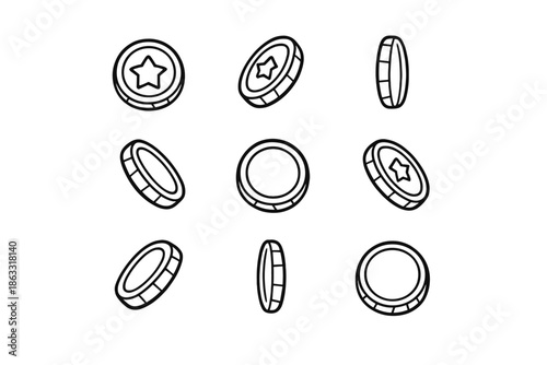 Collection of cartoon coins with star emblem