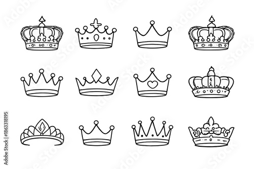 Collection of Hand-Drawn Crowns on a Dark Background
