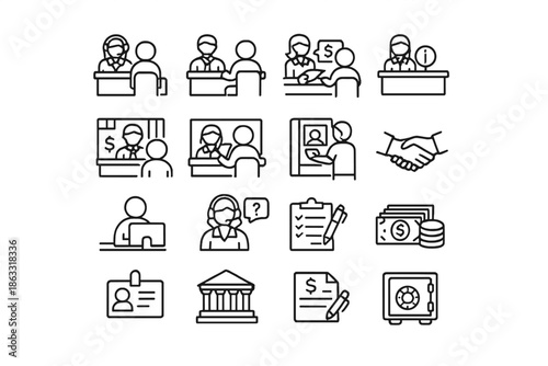 Customer service and banking line icons
