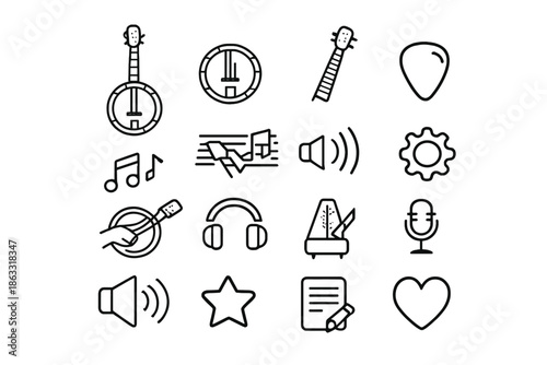 Set of musical instrument icons and symbols