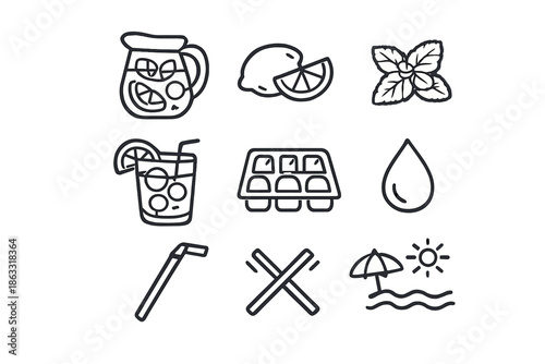Summer Drink Icons on Yellow Background