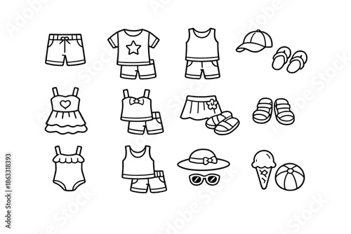 Summer clothing and accessories icons