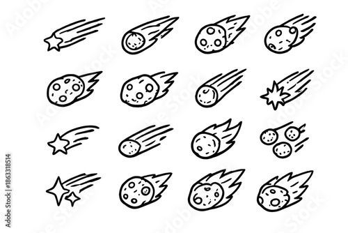 Collection of cartoon meteors and comets