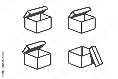 Four open boxes on a gradient background