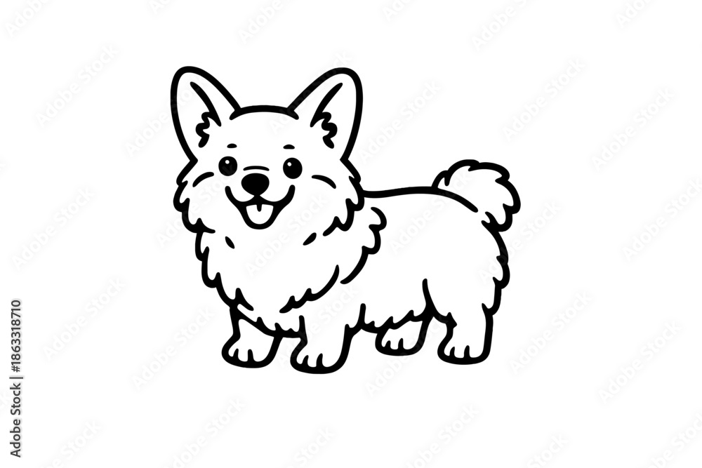 Obraz premium Cute white corgi dog illustration with a black outline