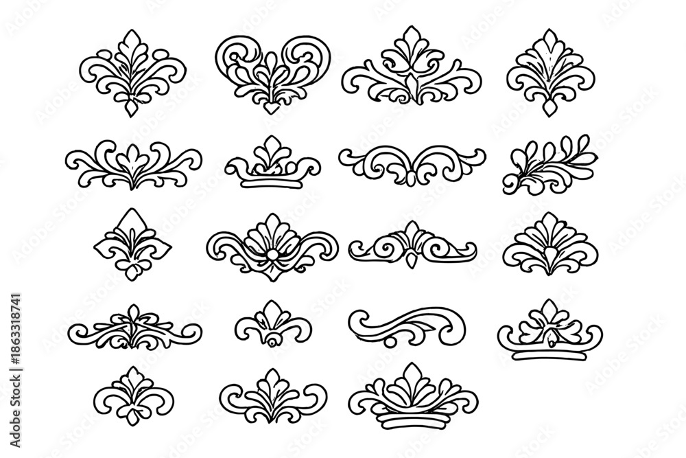 Fototapeta premium Collection of ornate decorative elements