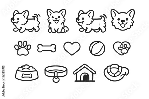 Cute Corgi Dog Icons and Accessories Collection