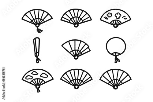 Collection of nine traditional Japanese folding fans