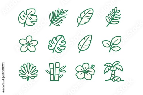 Tropical Nature Icons with Neon Glow Effect