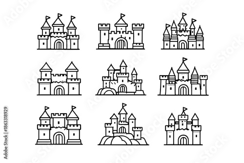 Set of nine castle icons
