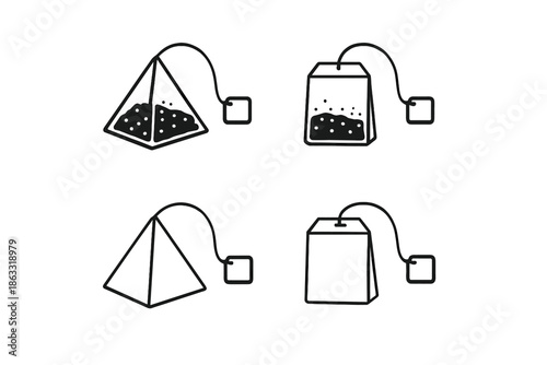 Four stylized tea bags on a gradient background