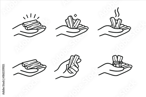 Hands holding firewood showing stages of building a fire