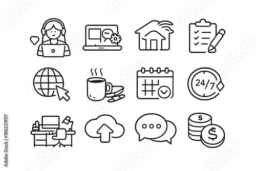 Set of thin line icons for business and work