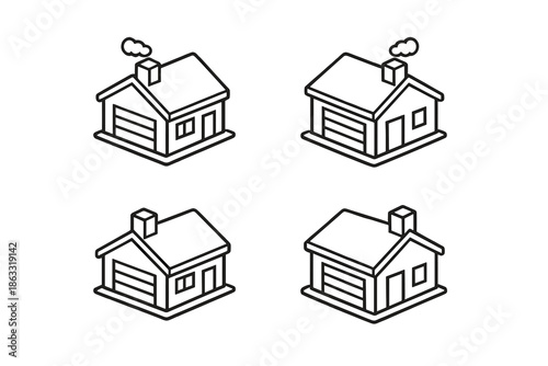 Four Isometric House Icons
