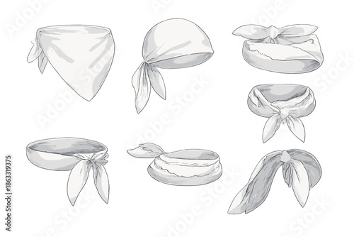 Collection of Hand-Drawn Bandanas and Headscarves