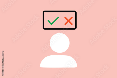 Decision Making Process With Check Mark And Cross Icon Above Silhouette