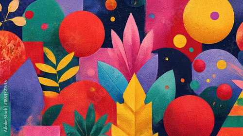 Vibrant Abstract Botanical Illustration with Colorful Shapes and Modern Design