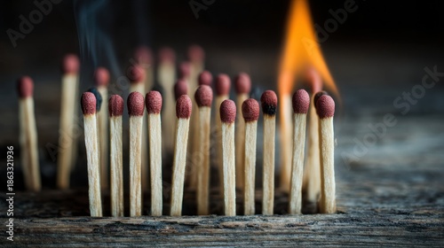 Burning matchsticks close up flames and smoke concept of ignition and danger