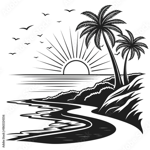 Summer Vacation Beach Illustration in Hand Drawn Style