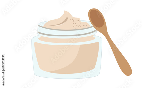 Body scrub in clear glass container – spa exfoliation illustration