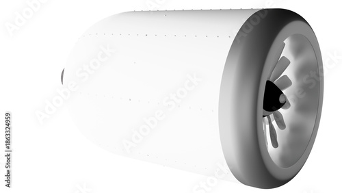 A black and white model of an aircraft jet engine with blades.