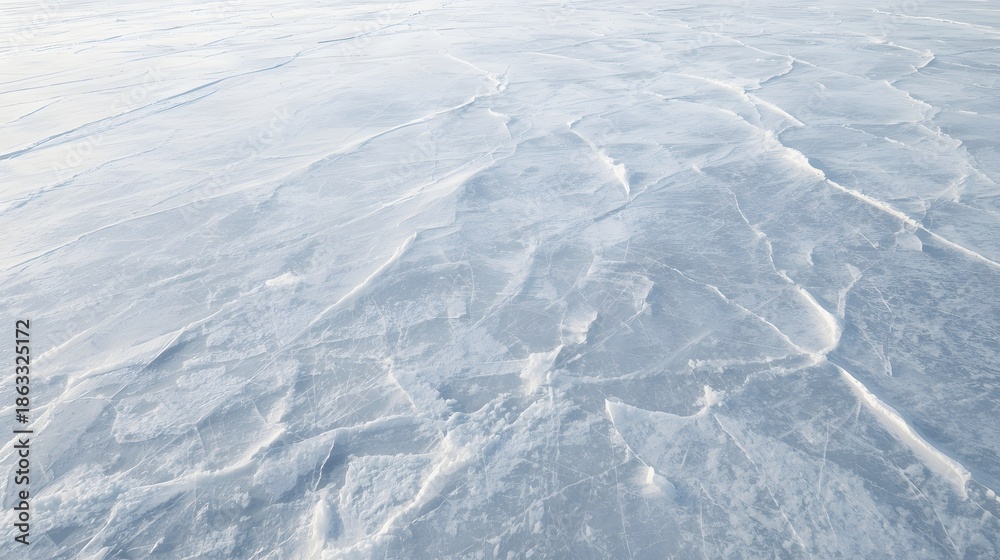 Fototapeta premium Aerial view of snow-covered landscape with textured surface and patterned terrain