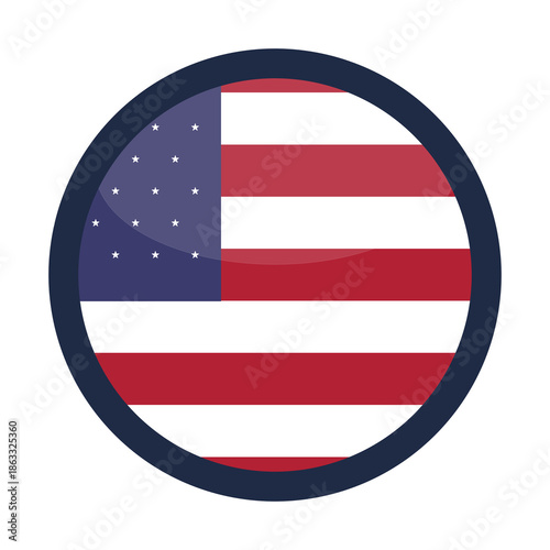 Glossy Round USA United States Flag Icon Button Badge Isolated On Transparent Background PNG