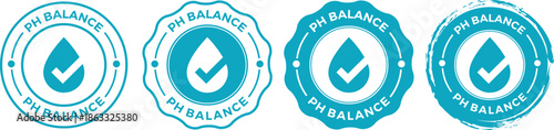 Collection of Blue PH Balance Vector Badges with Water Drop and Checkmark Symbol