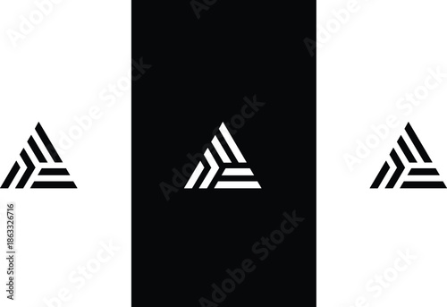 Minimal abstract triangle logo design in black and white style for modern branding, technology startups, corporate identity, and creative businesses
