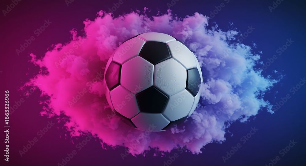 Fototapeta premium Soccer ball surrounded by colorful smoke
