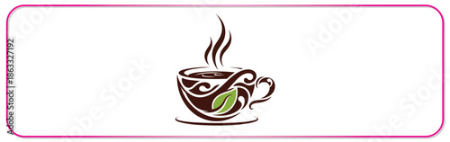 Steaming cup of tea with green leaf elegant design