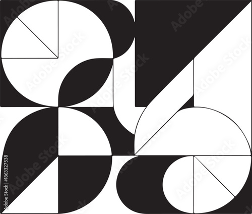 Black and white geometric shapes and circles pattern