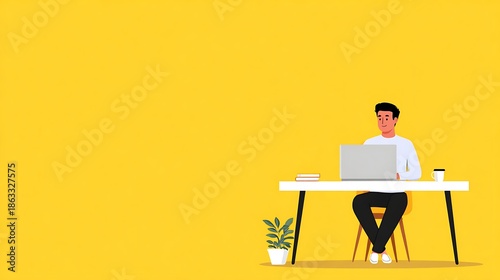 Minimal Home Office Illustration with Copy Space Remote Work Concept