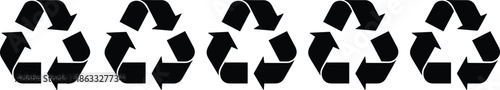 Minimal recycling symbol icon set with repeating arrows for eco friendly sustainability, waste management, and environmental design projects