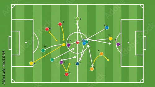 Soccer tactics board with player positions and movement strategies