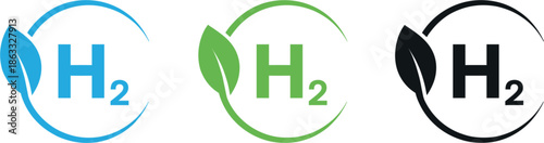 Vector Illustration of Green Hydrogen Energy Logos with Leaf and H2 Symbols