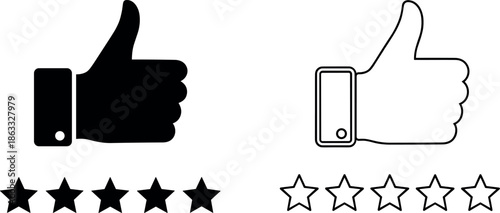 Vector Illustration of Thumbs Up Like Icon with Five Star Rating System