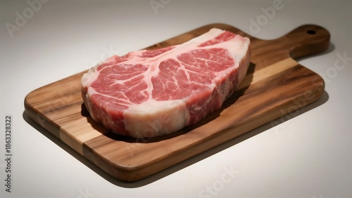 Fresh Raw Beef Steak with Marbling on Wooden Cutting Board