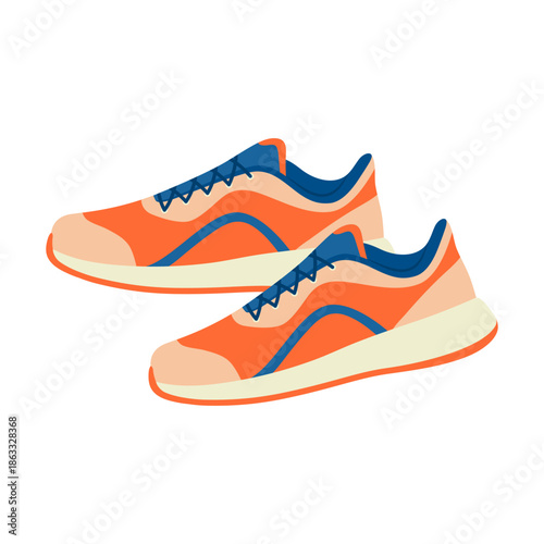 A pair of sneakers for gym workout, running, fitness, athletic activity in a blue and orange colors. Flat vector illustration isolated on a white background.