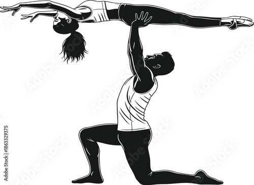 Acrobatic performance, gymnastic lift, athletic silhouette, strength pose, balance teamwork, dynamic motion, artistic expression, human form, dramatic lighting, graceful