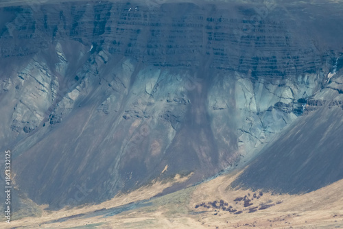 Layered Mountain Cliff and Erosion Patterns in Iceland