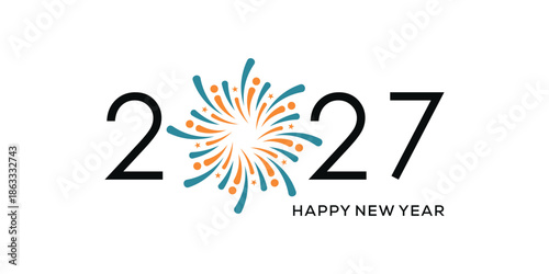 2027 happy new year logo design template, fireworks, spark happy new year 2027 logo graphic vector icon concept