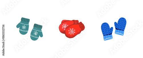 Winter Mittens Collection Cozy Cold Weather Icons Isolated on Transparent Background. Perfect for seasonal design, winter fashion, cold weather, Christmas, and cozy lifestyle illustrations.