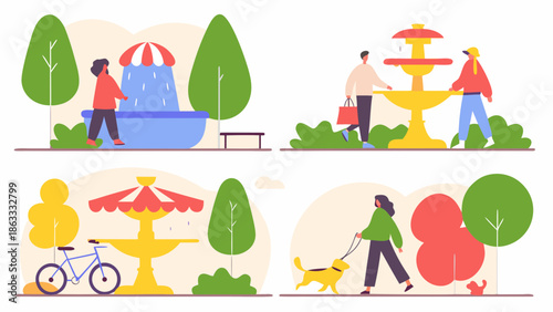 People enjoying leisure activities in a vibrant public park setting