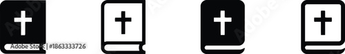 Set of bible icons with cross symbol