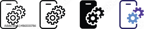 Smartphone device settings and configuration icon featuring two rotating gear wheels illustrating mobile optimization and app development process