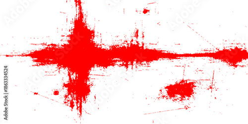 Red ink splat and splashes of paint create a grunge blood splatter texture with watercolor spots and spray stains on a vector art backdrop for a red design illustration pattern