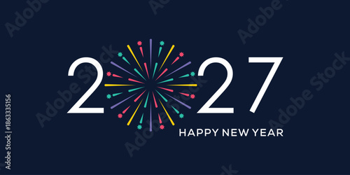 Happy new year 2027 logo design. fireworks, spark and trendy happy new year 2027 logo design vector concept.