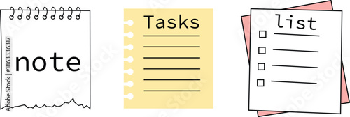 Colorful Hand-Drawn Doodle Vector Illustrations of Papers notes and stationery elements for office planning organization productivity and creative workspaces