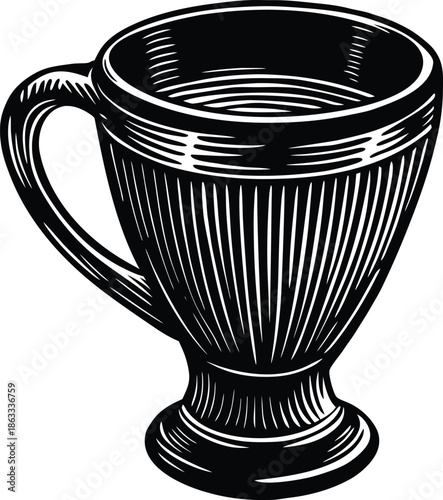 Black and white of a trophy cup handle ribbed